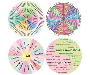 Kanayu 4 Pcs Feelings Wheel Therapy Emotion Wheel 7 Inch Magnetic Therapy Chart for Counselor & Social Worker