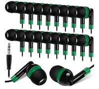 Kanayu 50 Pack Wired Earbuds Bulk for Classroom Ear Headphones Wired Basic Student Earbuds No Microphone with 3.5mm Jack for Kids Class Laptop School Library, Individually Bagged (Green)