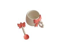 KANBUN Adorable Coffee Cup with Knot Spoon Milk Bowl Korean Cup Girl Gift(Red)