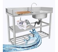 KANBUN Kitchen Sink Outdoor Utility s Free Standing Catering Commercial Prep Workstation with Faucet Tap Right Hand Drainer Wash Single Bowl Compartment for Bathroom Restaurant Farmhouse