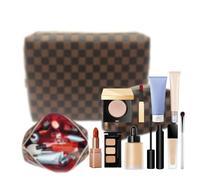 kancehinage Checkered Makeup Bag, 2 Pcs Portable Leather Checkered Cosmetic Bag