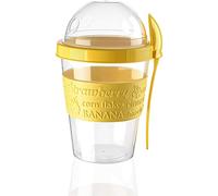 Kandall Original Take & Go Yoghurt Pot for Breakfast 600ml Granola Muesli Cereal Yogurt Pot with Spoon Lid Leakproof Plastic 100% BPA Free Dishwasher Safe (Yellow)