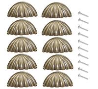 KanDery 10PCS Vintage Shell Cabinet Knobs, Retro Drawer Handles, Chic Carved Cupboard Half Moon Shape, Semicircle Furniture Door Handles, Green Bronze