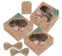 KanDery 20PCS Christmas 4 Holes Cupcake Boxes Cake Boxes with Window, Christmas Kraft Paper Cupcake Carrier with Insert, Christmas Paper Bakery Boxes, Paper Treat Boxes for Christmas Party Favors
