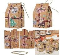 KanDery 30PCS Christmas Kraft Paper Gift Boxes, House Shape Christmas Paper Candy Boxes, Xmas Party Favour Boxes, Creative Paper Treat Boxes for Christmas Party Decorations, Red-White, 30Pack