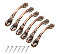 KanDery 6PCS Vintage Cabinet Handles, Chic Drawer Handles, Furniture Door Pull Handles, Antique Kitchen Cupboard Handles, 96mm Hole Center, Red Bronze