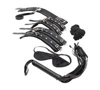 Kandid 9-Piece BDSM Bondage Set | Adjustable Leather Restraints Kit for Couples | Handcuffs, Ankle Cuffs, Collar, Leash, Bondage Rope, Blindfold, Flogger & Tickler | Beginner & Advanced Role Play