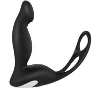 Kandid Prostate Massager with Cock Ring - 9 Vibration Modes, Dual Motors, Remote Control - Rechargeable Silicone P-Spot & Perineum Stimulator for Men, Couples - Black