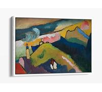 Kandinsky, Mountain Landscape With Church Abstract- Blue Canvas Floater Frame Print Picture Art - White Frame 12 inch wide x 8 inch high