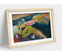 Kandinsky, Mountain Landscape With Church Abstract- Blue Framed Wall Art Print Picture - A2 - Light Oak Frame