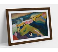 Kandinsky, Mountain Landscape With Church Abstract- Blue Framed Wall Art Print Picture - A3 - Walnut Frame