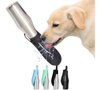 KANDONEX Dog Water Bottle for Travelling Dog Drinking Bottle Stainless Steel Approx. 800 ml 2 in 1 Water Bowl Dog Leak-Proof Water Dispenser Dog to Go Dog Water Bottle for Travel Car Hiking (Black)