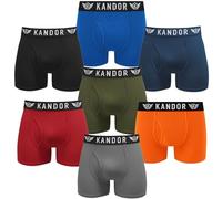 Kandor Bamboo Boxer Shorts for Men Multipack of 7 - Comfortable Breathable Stretch Cotton Trunks in Colour Mix 7 Pack - True Flame L