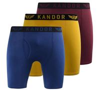 Kandor bamboo long leg mens boxers - 3 pack, soft, anti chafing, moisture wicking boxer shorts for men with front opening - fly, men’s underwear trunks multipack(S, BAMBUS0-PK-E)