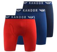 Kandor bamboo long leg mens boxers - 3 pack, soft, anti chafing, moisture wicking boxer shorts for men with front opening - fly, men’s underwear trunks multipack(M, BAMBUS0-PK-A)