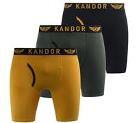 Kandor long leg mens boxers - pack of 3, stretch cotton, anti chafing boxer shorts for men, men’s underwear trunks with front opening, underpants multipack(L, TRUNKEN- PK-A, Yellow Mix)