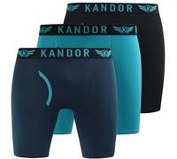 Kandor long leg mens boxers - pack of 3, stretch cotton, anti chafing boxer shorts for men, men’s underwear trunks with front opening, underpants multipack(X, TRUNKEN- PK-E, Turquoise Mix)