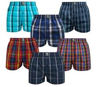 Kandor Men’s 100% Cotton Woven Boxers 6 Pack - Aqua Line M