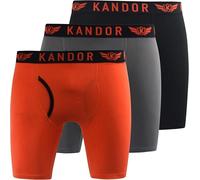 Kandor long leg mens boxers - pack of 3, stretch cotton, anti chafing boxer shorts for men, men’s underwear trunks with front opening, underpants multipack(L, TRUNKEN- PK-B, Orange Mix)
