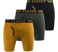 Kandor long leg mens boxers - pack of 3, stretch cotton, anti chafing boxer shorts for men, men’s underwear trunks with front opening, underpants multipack(L, TRUNKEN- PK-A, Yellow Mix)