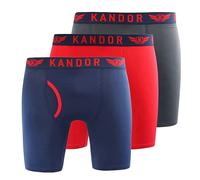 Kandor long leg mens boxers - pack of 3, stretch cotton, anti chafing boxer shorts for men, men’s underwear trunks with front opening, underpants multipack(S, TRUNKEN- PK-C, Red Mix)
