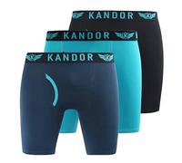 Kandor long leg mens boxers - pack of 3, stretch cotton, anti chafing boxer shorts for men, men’s underwear trunks with front opening, underpants multipack(M, TRUNKEN- PK-E, Turquoise Mix)
