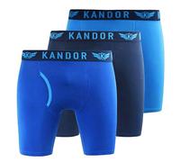 Kandor long leg mens boxers - pack of 3, stretch cotton, anti chafing boxer shorts for men, men’s underwear trunks with front opening, underpants multipack(S, TRUNKEN- PK-D, Blue Mix)
