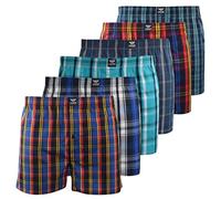Kandor woven cotton mens boxers - multi pack of 6, loose fit boxer shorts for men, classic plaid men’s underpants, comfortable underwear trunks multipack, breathable under pants (M, Hexster)