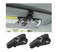 KANDUJIMU 2PCS Sunglasses Holder for Car Sun Visor, 180 Degree Rotatable Eyeglasses Mount with Ticket Card Clip, Double-Ends Car Sunglass Holder (Gray)