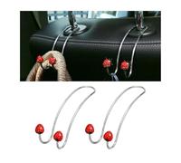 KANDUJIMU Strawberry Car Decor Hooks, 2 Pack Bling Diamond Seat Back Organizers, Auto Headrest Storage Hangers Hooks for Purse Handbag Clothes Grocery, Universal Car Accessories for Women (Red)
