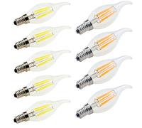 KANDUO 10PCS C35 C35L Led Bulb Dimmable E14 2W 4W 6W Vintage Lamp 220V Transparent Glass Filament Light Retro Lamps (Color : Warm White, Size : E14 FLAME-4W)