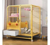 Kanduo Cat House Enclosure Indoor Cat Cage with Litter Box - Large Cat Cages Cat Crate Cat Playpen with Wheels Metal Kitten Cage, White/Yellow(Yellow,78x55x85cm)