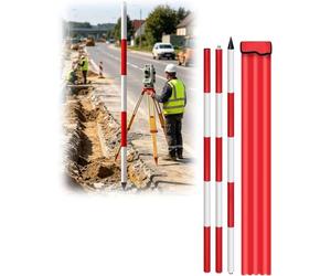Kanduo Red Aluminum Survey Pole Aluminium Survey Pole，Detachable Centering Rod，Surveying Range Pole(300cm/118.1inch)