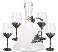 KanDuo Wine Goblets,Drinking Glassware, 5 PCS Red Wine Glass Set,Handmade Painted Enamel Goblet with Decanter,Lead-Free Glass Wine Glasses,Clear Champagne Glasses Cup for Wedding