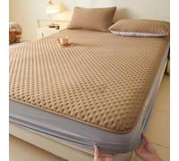 KanDuo Winter Fitted Sheet,Warm Bed Sheets, Thickened Cotton Quilted Mattress Protector Cover With 12'' Deep Pocket Breathable Non-Slip Set(Dark Brown,Twin XL/47x79in)