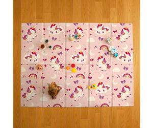 KandyToys 1.98m x 1.48m Unicorn Foldable Baby Play Mat | Thick Padded XPE Baby Crawl Mat | Waterproof