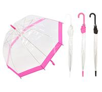 KandyToys 30" Diameter Clear Dome See Through Umbrella - Trimmed In Black, Blue, Red or Pink