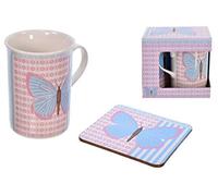 KandyToys Butterfly Design Mug & Coaster Set, Multi, One Size