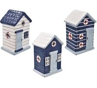 KandyToys Ceramic Beach Hut Figurine, Nautical Design, Blue and White, 15cm, One Sent at Random