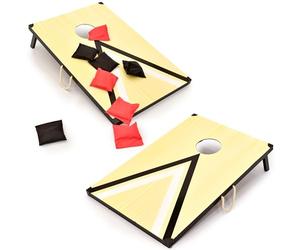 KandyToys Classic Cornhole Wooden Bean Bag Toss Garden Games Two Pack | Red & Blue | Cornhole Game 2 Player Set | Point System