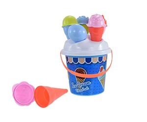KandyToys Ice Cream Beach Bucket with 4 Ice Cream Shaped Spades & Moulds in Carry Bag