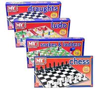 KandyToys M.Y Set of 4 Traditional Board Games | includes Chess; Ludo; Snakes & Ladders and Draughts