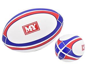 KandyToys M.Y Size 5 Rugby Ball White & Blue