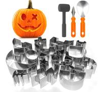 Kanehosi Pumpkin Carving Kit Large 22Pcs, Halloween Pumpkin Carving Stencils Tools Set Metal Mold with Hammer, Safer & Funny Halloween Decoration Cookie Cutters Shapes Pie Pancake