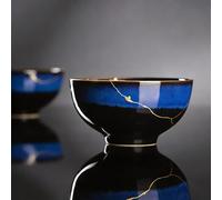 KANELASURI Kintsugi Bowl with 24K Gold, Handmade Blue Ceramic Wabi Sabi | Authentic Kintsugi Bowl with Genuine 24K Gold Handcrafted Japanese Wabi Sabi Zen Decor Healing and Resilience Gift