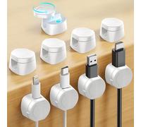 Kanemc Cable Tidy Clips, 360° Rotating Magnetic Twist-Lock Cable Management, Magnetic Cable Clips Self Adhesive Wire Organiser Desk Tidy Wire Clips for Desktop, Office, Home, Car (White, 9 PCS)