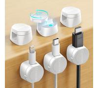 Kanemc Cable Tidy Clips, 360° Rotating Magnetic Twist-Lock Cable Management, Magnetic Cable Clips Self Adhesive Wire Organiser Desk Tidy Wire Clips for Desktop, Office, Home, Car (White, 6 PCS)