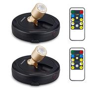 KANESIKI Battery Operated Spotlight, Wireless Picture Lights, LED Puck Light, Dimmable Accent Light with Remote, Stick on Lighting for Dartboard Painting Artwork Closet Portrait, 2 Pack