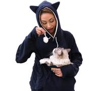 KangaKitty Hoodie Pet Holder Cat Dog Large Pouch Pocket Carriers Pullover Sweatshirt Kangaroo Pocket Small Animals Hoody, Blue, XL