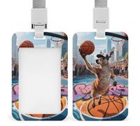 Kangaroo Dunking in Court ID Badge Holder with Vertical Card Badge Holder Waterproof Plastic Card Sleeve Badges Protector Case Name Tag ID Card Holder for Office Doctor Nurse Teachers